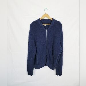 Women's NWOT Aerie Large Navy Blue Zip-Up Fuzzy Cardigan